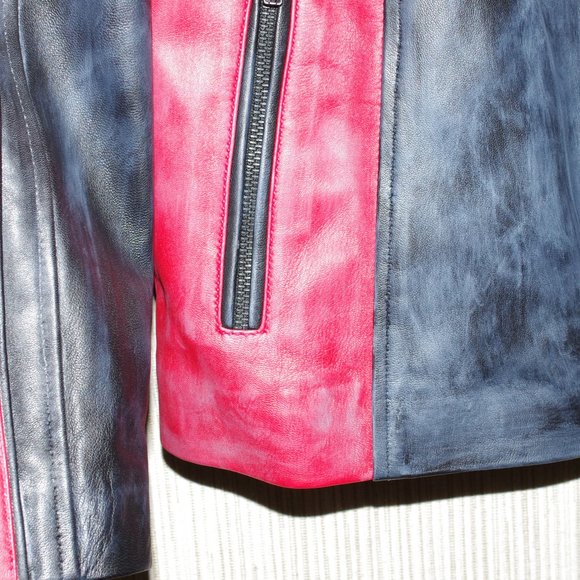 J4 Jacket Leather Black Red moto Biker Jacket Men's Size:L - Picture 3 of 5